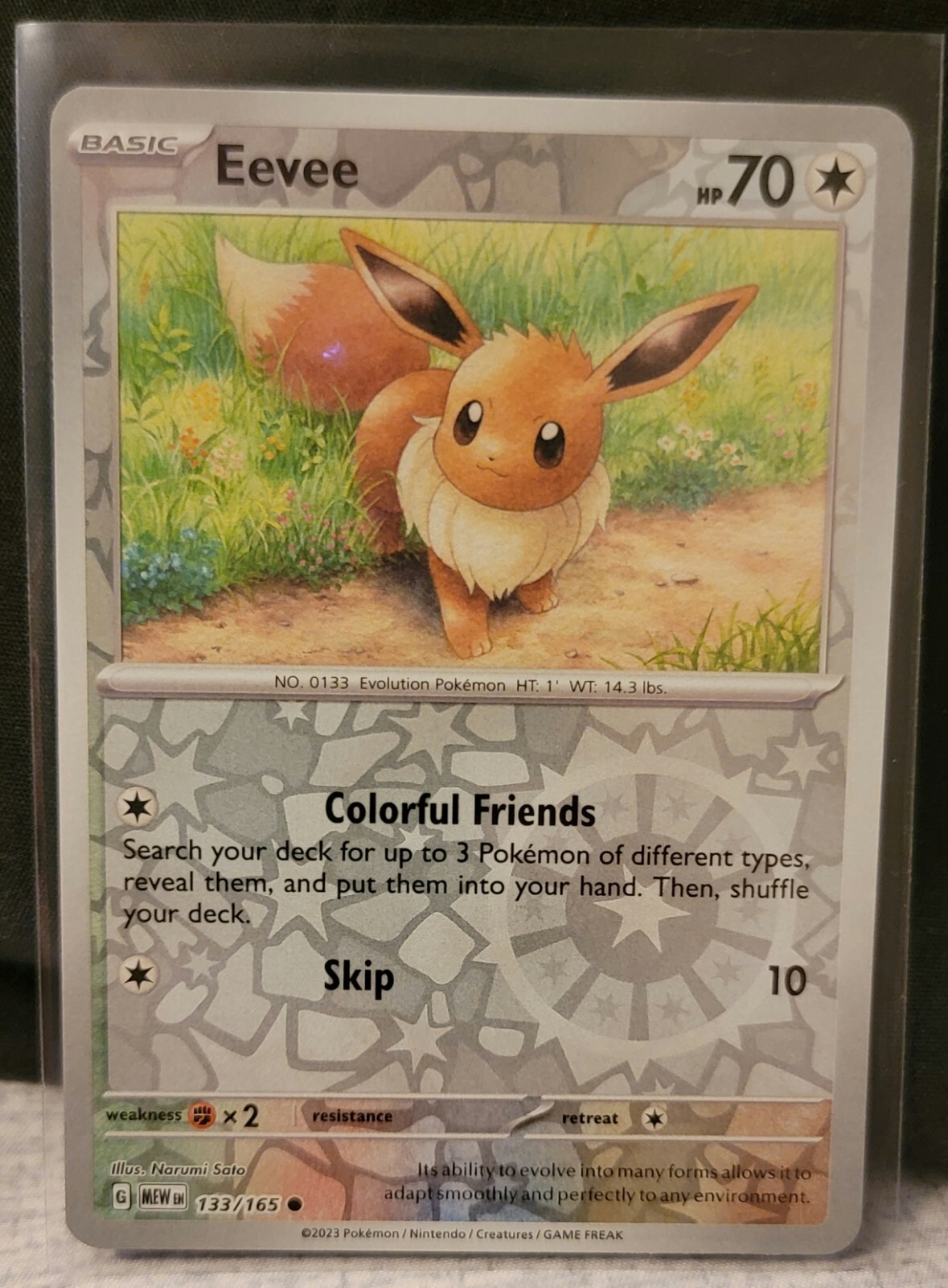 Pokemon TCG Card Eevee 133/165 Scarlet & Violet 151 Rare Reverse Holo NM
