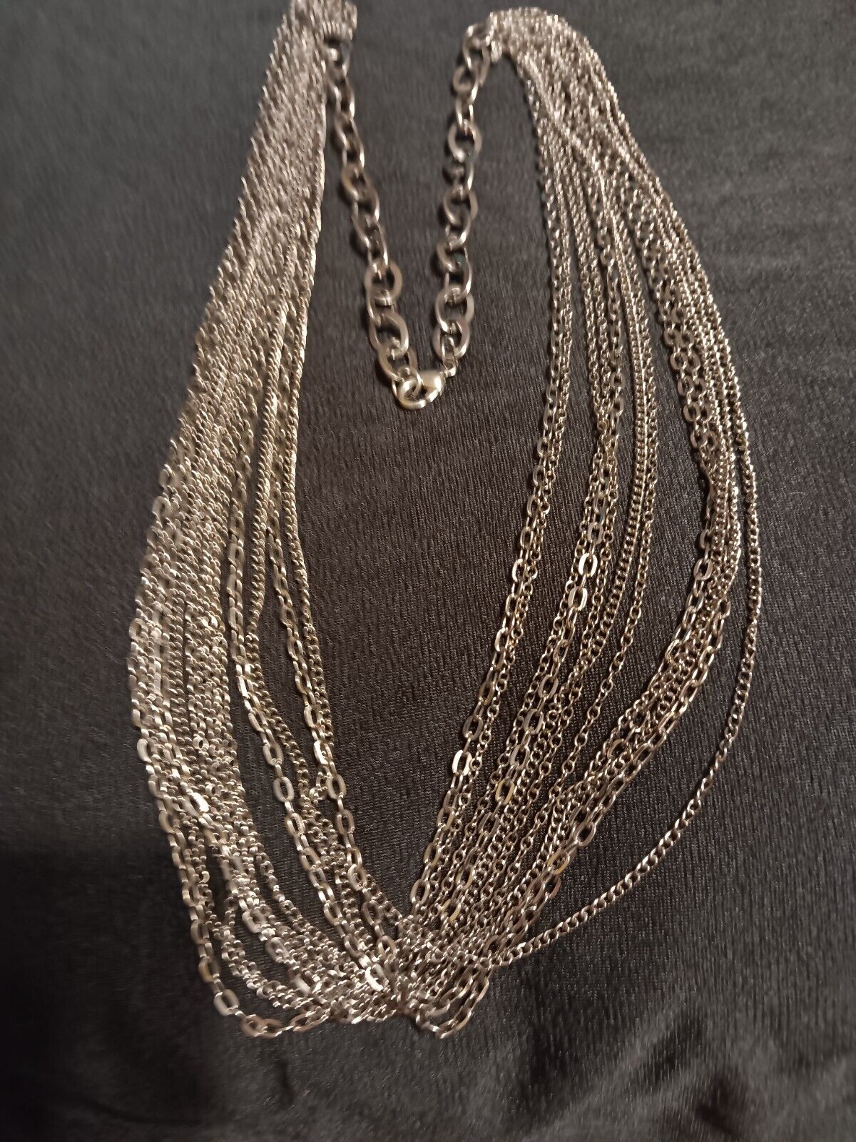 Retro Multi-strand Chain Necklace Silver Tone, Lo… - image 1