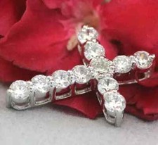 Pretty Round Cut 2.50 Ct Moissanite Cross Pendant Solid 14K White Gold For Her