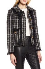 New Halogen X Atlantic-pacific Tulle Ruffle Plaid Jacket - Black / White - Small