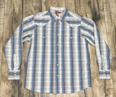 Vintage 90s Union Bay Western Pearl Snap Stripe Pockets Cotton L Brushpopper.