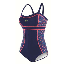 Nike One Piece Swimsuit Ladies 12 Swim Training Adjustable Straps Soft Cup Navy