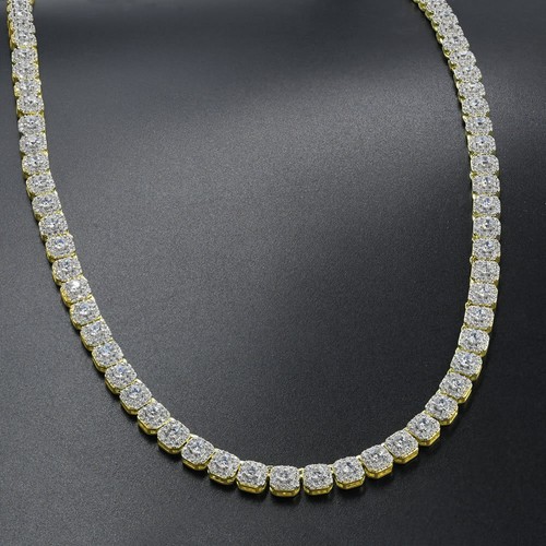 Yellow Gold Finish Ice Cube Cluster Square Tennis Links Custom Chain 5mm /18~22" - Picture 4 of 5
