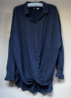Urban Outfitters BDG Women Striped Long Sleeve Oversized Twist-Front Shirt Large