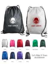 AQUARIUS ZODIAC SYMBOL NYLON DRAWSTRING BACKPACK GIFT BAG TOTE GYM SPORTS SCHOOL