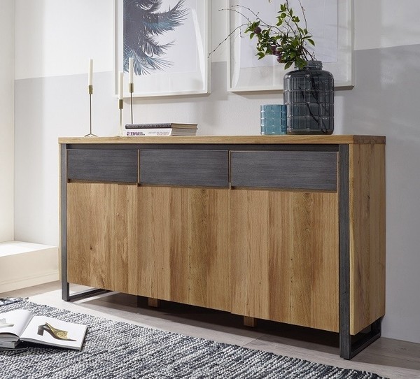 Sideboard Anrichte Massivholz 160X90Cm Wildeiche GeöLt Metall Natur NEU Ovp!!!-image