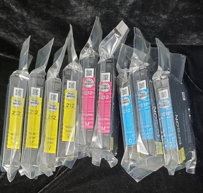 EPSON 212 OEM Ink Cartridges ORIGINAL-9 Cartridges-4 YELLOW, 3 CYAN, 2 MAGENTA 