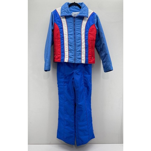 Tuta da sci vintage anni 70/80 swing west donna piccola rossa bianca blu cappotto sci bavaglino set - Foto 2 di 16