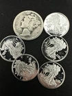 Lot Of 5 1gram Walking Liberty Silver Coins And 1 Mercury Dime￼