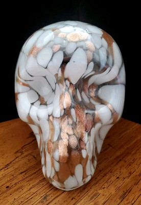 Glass Skull Bronze Gold Copper Flakes Gothic Decor 6  Tall