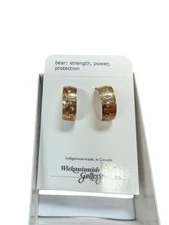 Artist Hand Carved .925 Silver Earrings 1/2" Wide Hoop Bear Canadian Gilbert Pat