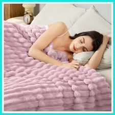 Fluffy Throw Blanket for Couch,3D Ribbed Jacquard Warm Fuzzy Blanket for Couc...