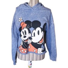 Disney Mickey  Minnie Mouse Justice Fleece Hoodie Women XL Cropped Faded Blue