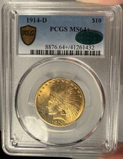 1914-D $10 PCGS MS 64+ CAC Indian Head Gold Eagle