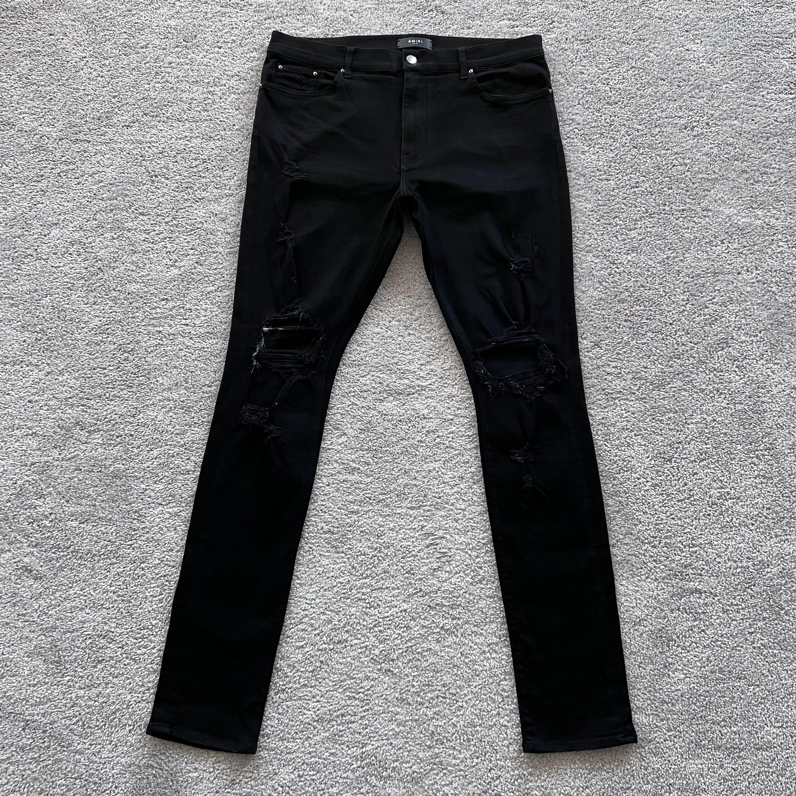 Amiri MX1 Distressed Skinny Jeans Mens 38x35 Black Stretch Denim Made USA