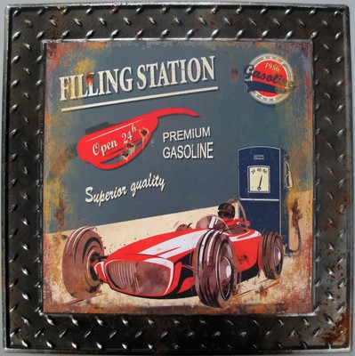 Blechschild Filling Station Premium Gasoline Rennwagen Reklameschild 38x38cm