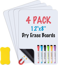 4-Pack Magnetic Dry Erase Board Sheet for Refrigerator, 12"X8" Erasable Fridge W