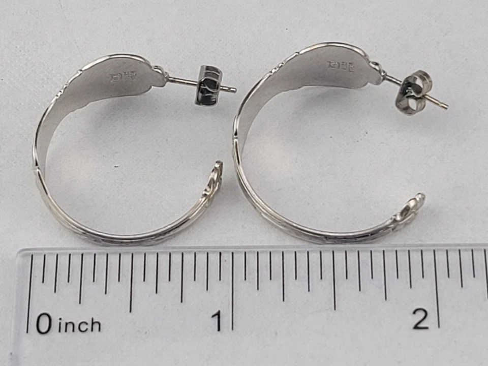 Scarce Vintage Wells Sterling Silver Spoon Hoop Pierced Earrings 1" - Image 4 of 4