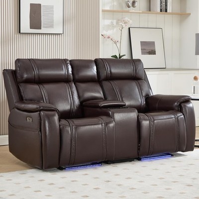 EBELLO Power Recliner Loveseat with Ambient Lighting, Faux Leather 2 Seater Sofa