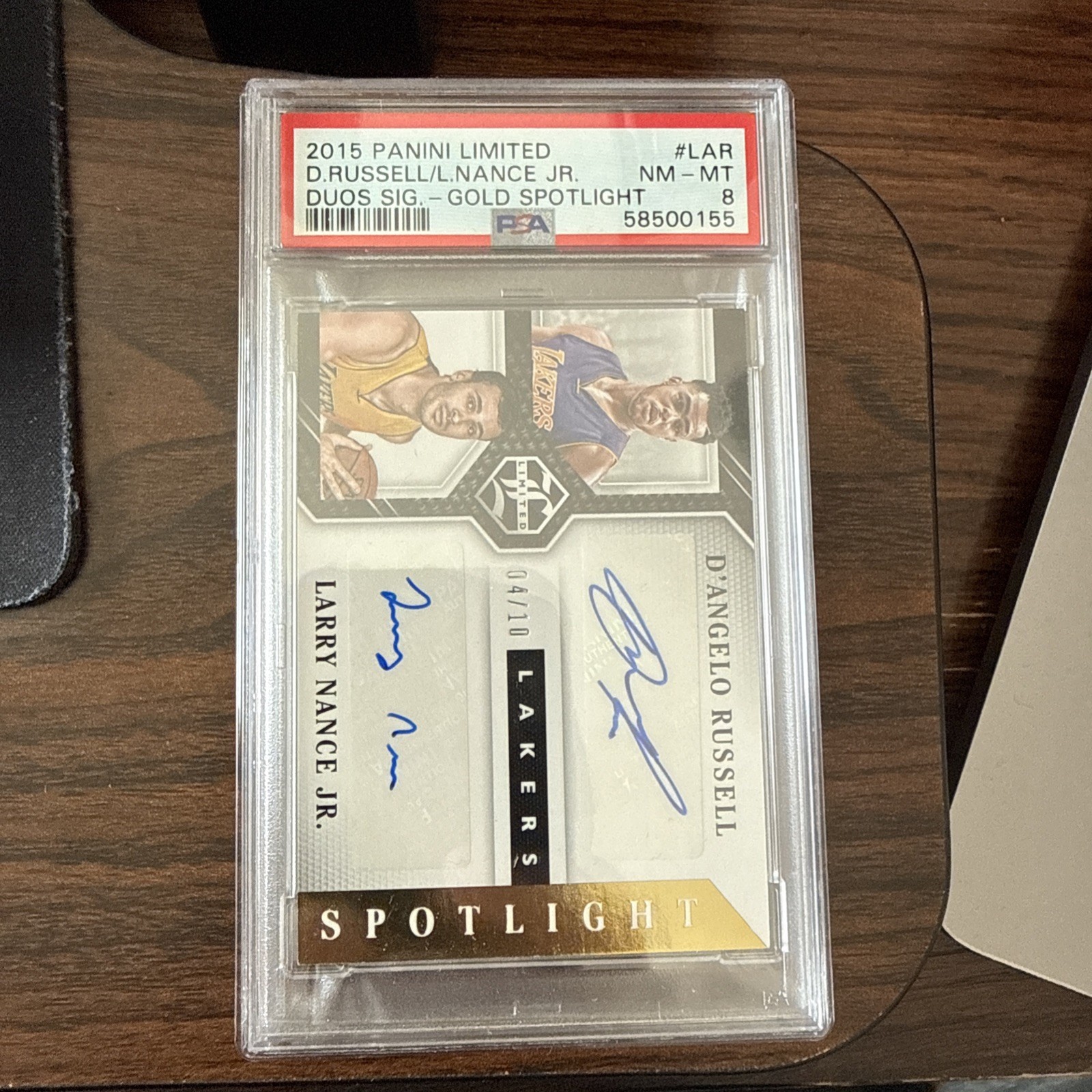 2015 Panini Limited Signatures D’Angelo Russell / Larry Nance Jr PSA 8 Gold /10