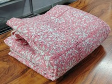 Indian Cotton Kantha Quilt Block Print Bedspread Handmade Throw King Size