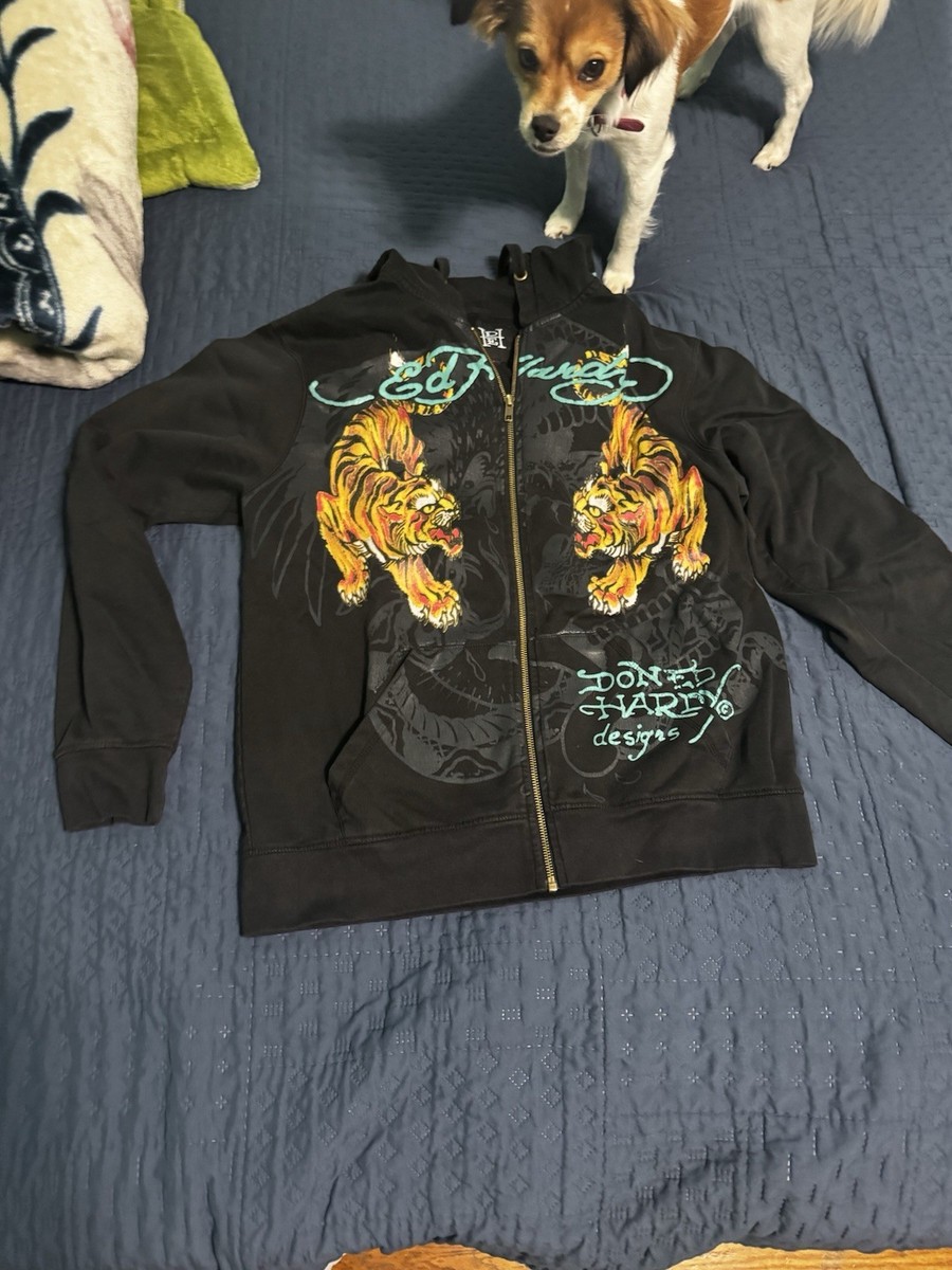 Ed Hardy Love Kills Slowly Tiger Graphic Full Zip Hoodie Black