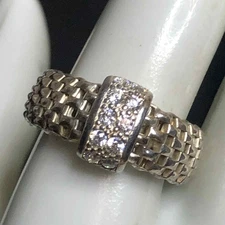 7298 Silpada Designer 925 Sterling Silver CZ Mesh Adjustable Stretch Band ring