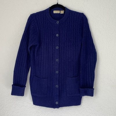 VTG Collectables Cardigan Sweater Women M Blue Cable Knit Button Front Classic