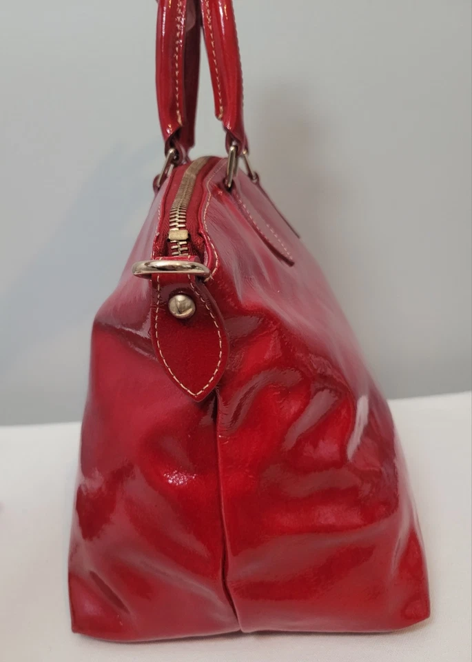 Dooney & Bourke Red Patent Leather Satchel Handbag Shoulder Bag Removable Strap - Image 3 of 4