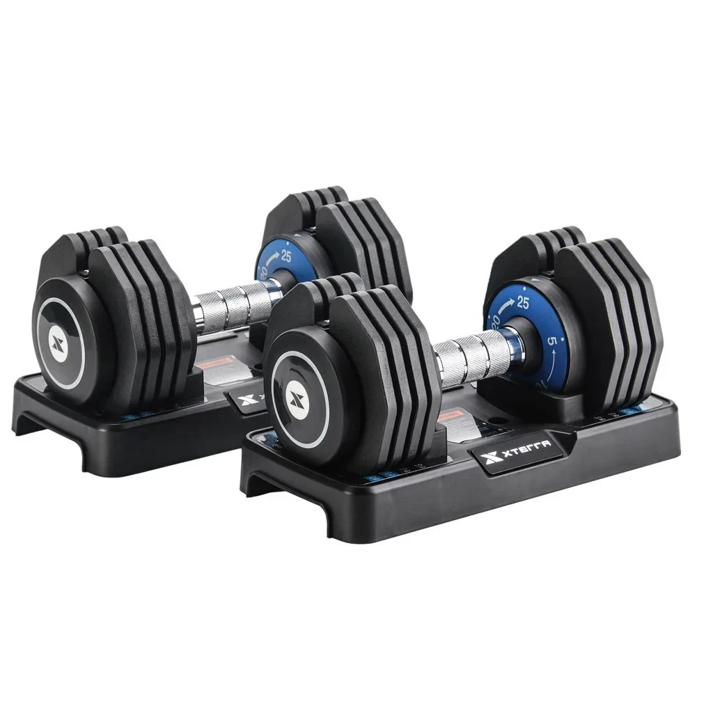 Xterra 25lb Adjustable Dumbbells Set / Pair of Two, Black/Blue - Strength Gym