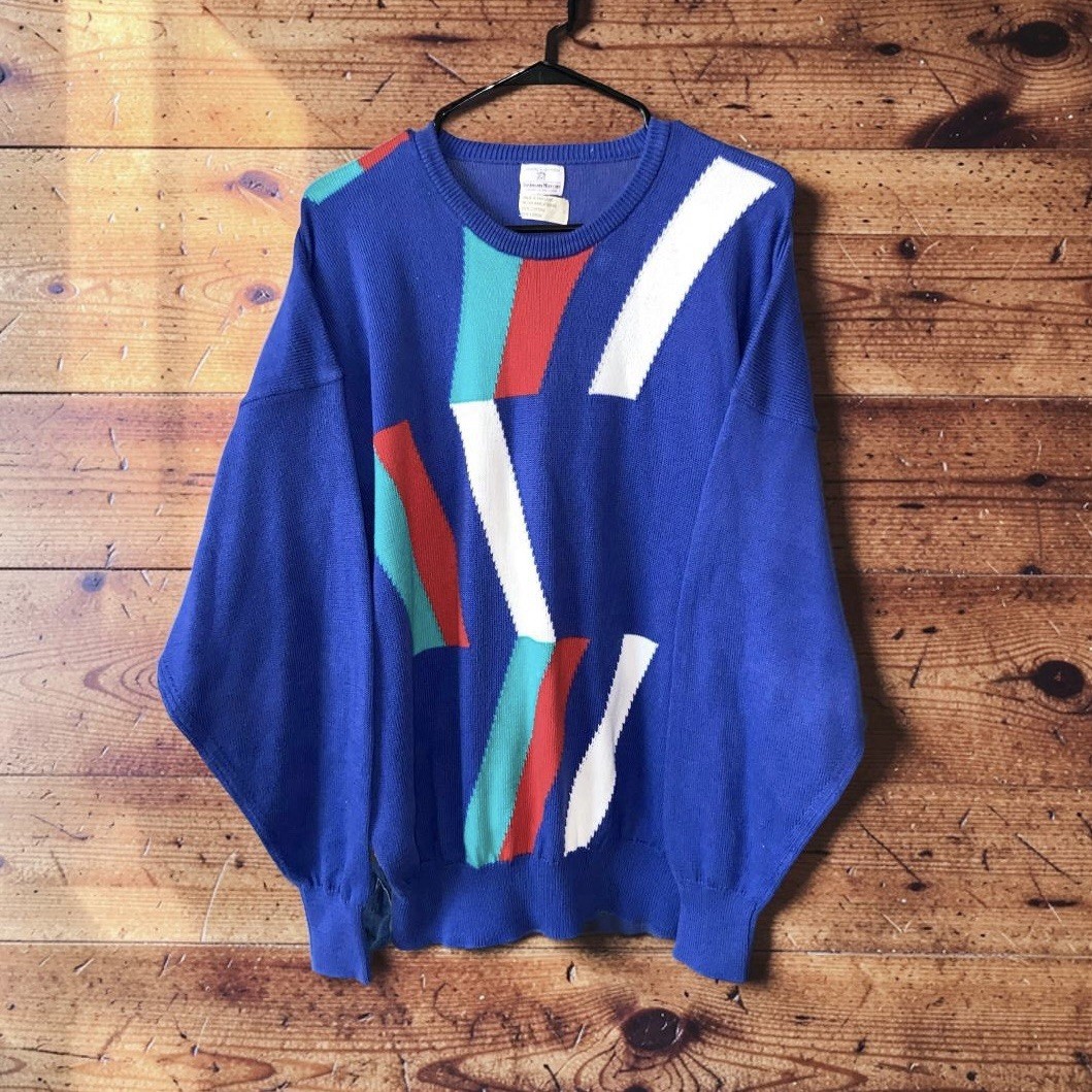 Vintage 80s Neiman Marcus Knit Sweater Mens Large Cotton Made in
