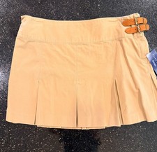 Vintage Y2K Ralph Lauren Khaki Pleated Mini Skirt Size 8 Leather Buckles NWT