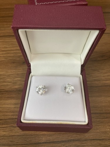 NWOT Helzberg Diamond 3-Prong Martini Stud Classic Earrings 4.0 CTW White Zircon - Picture 10 of 19