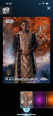 Star Wars Card Trader Chrome Sapphire Legendary Orange 25CC Senator Rayencourt