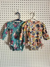Two 12/18 Month Girls Ruffle Butts Long Sleeve One Piece Rash Guard Swimsuits