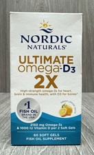 Nordic Naturals Ultimate Omega 2X Vitamin D3 Lemon Flavor 2150mg 60 Soft Gels