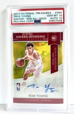 2020 NATIONAL TREASURES AWARD-WINNING AUTOS GOLD TRAE YOUNG 8/10 PSA 10 AUTO 10