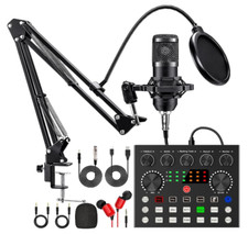 Podcast Microphone Recording Sound Card Studio Singing Equipment Bundle Set NEW