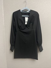 Zara Deep V Plunge Billowy Sleeve Little Black Dress XSmall