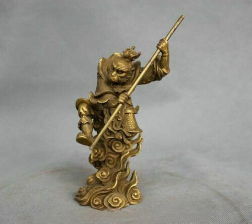 Rare China Myth Bronze Sun Wukong Monkey King Hold Stick Fight Statue - Picture 1 of 4