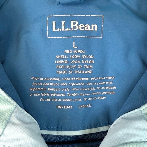 L.L. Bean Jacket Womens Sz L Blue Drawstring Hideaway Hood Full Zip Windbreaker - Picture 9 of 10