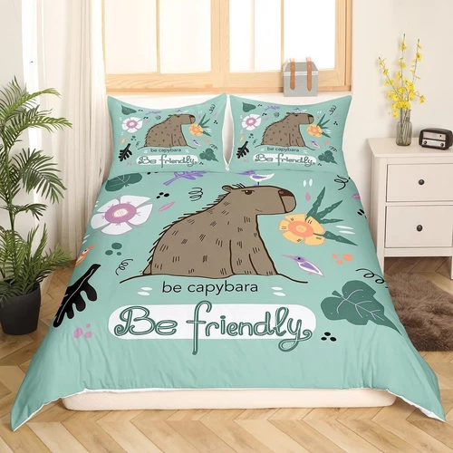 Capybara Bettbezug Double,Cartoon Capybara Bettwäsche Set,Tropical Plam Tree - Bild 14 von 28