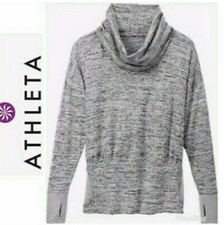 Athleta Womens S Sweatshirt Batwing  Robin Hoodie Gray Marled Cowl neck 427715