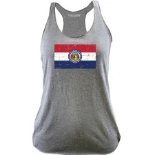 Ladies Missouri State Flag Distressed Racerback Tank Top