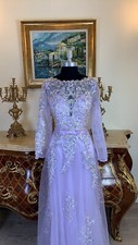 Formal Long Sleeves rhinestone beaded Embroidery Lace up Long Evening prom dress