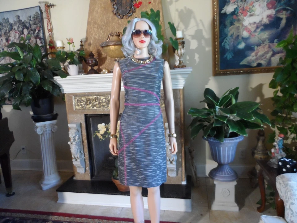 Vestido Vaina Jason Wu Negro-Blanco Tejido con Detalle de Puntada Rosa Talla 8 Foto 2 de 4