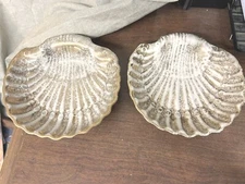 2 Mid Century Shell Shaped Candy Dishes Gold & White