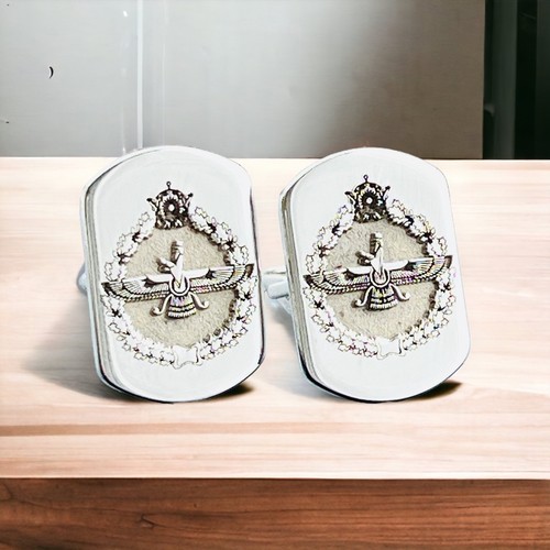 Iran 925 Argent Massif Farvahar Boutons Manchette, Ahuramazda - Photo 2 sur 6