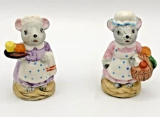 VINTAGE RUSS BERRIE & CO LI'L MOUSE TOWN MINIATURE FIGURINE, Fruit Lady and Maid