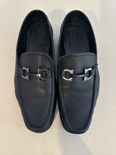 Salvatore Ferragamo Mens Grandioso Bit Loafer Black Pebbled Leather Size 9 D